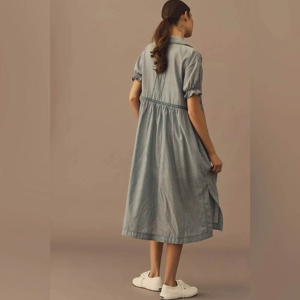 Anthropologie x Pilcro Flowy Puff-Sleeve Shirt Dress in Chambray
